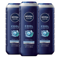 Nivea Men Cool Body Wash, Icy Menthol and Yuzu Scent, 3-in-1 Men's Body Wash, Face and Hair, Paraben Free, pH-Skin Friendly, 16.9 Fl Oz Bottle, Pack of 3