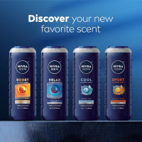 Nivea Men Cool Body Wash, Icy Menthol and Yuzu Scent, 3-in-1 Men's Body Wash, Face and Hair, Paraben Free, pH-Skin Friendly, 16.9 Fl Oz Bottle, Pack of 3