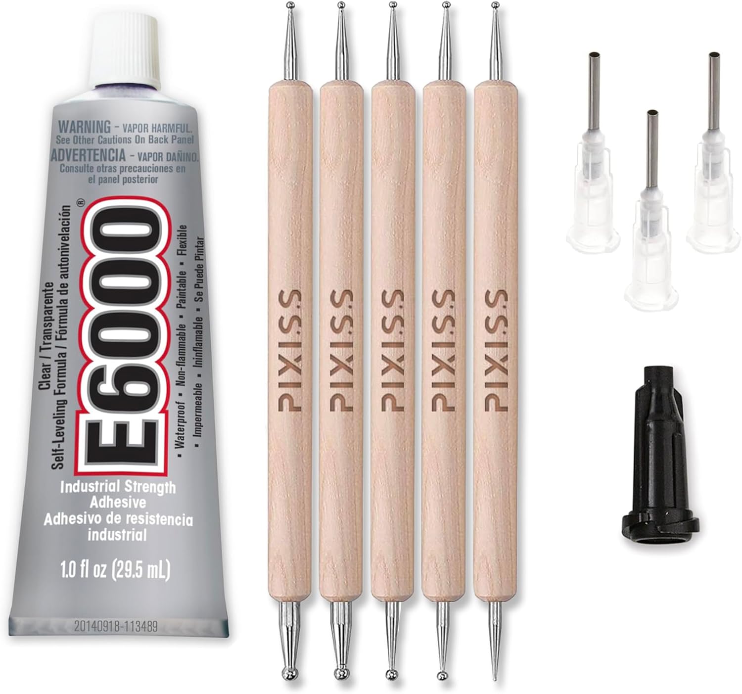 E6000 1-Ounce Tube with Precision Tips Industrial Strength Adhesive for Crafting and Wooden Art Dotting Stylus Pens 5 pcs Set - Rhinestone Applicator Kit - Rhinestone Applicator Kit for Arts and Craft