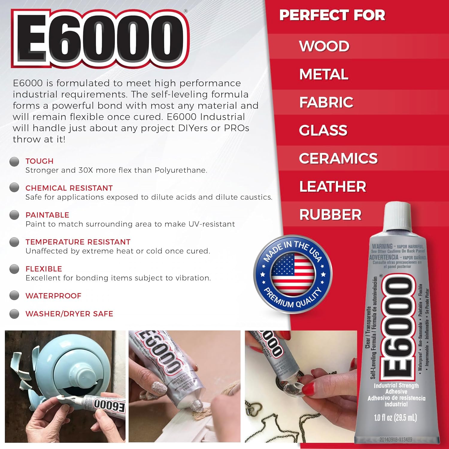 E6000 1-Ounce Tube with Precision Tips Industrial Strength Adhesive for Crafting and Wooden Art Dotting Stylus Pens 5 pcs Set - Rhinestone Applicator Kit - Rhinestone Applicator Kit for Arts and Craft