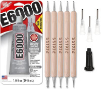 E6000 1-Ounce Tube with Precision Tips Industrial Strength Adhesive for Crafting and Wooden Art Dotting Stylus Pens 5 pcs Set - Rhinestone Applicator Kit - Rhinestone Applicator Kit for Arts and Craft