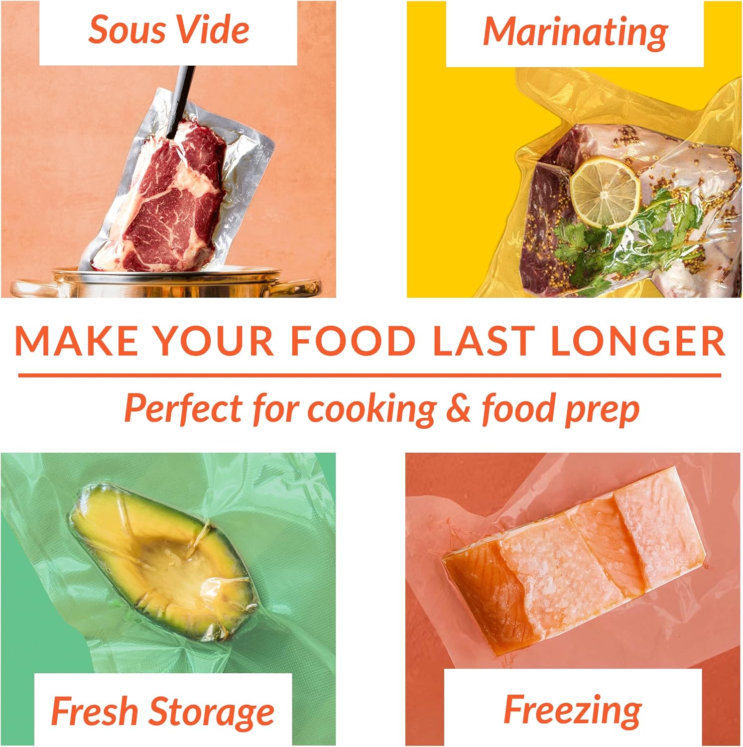 Vacuum Sealer Bags - Set of 2 11x50 Inch BPA-Free Rolls - Food Saver Vac Seal for Sous Vide & Meal Prep - Commercial Grade Foodsaver Bag