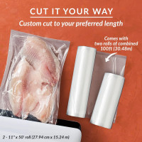 Vacuum Sealer Bags - Set of 2 11x50 Inch BPA-Free Rolls - Food Saver Vac Seal for Sous Vide & Meal Prep - Commercial Grade Foodsaver Bag