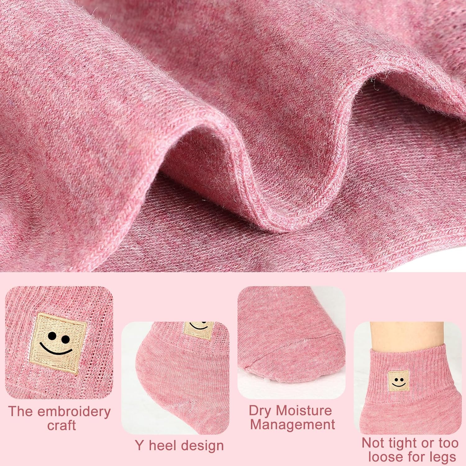 Eurzom 10 Pairs Socks Womens Crew Elastic Ankle Length Cotton Socks Aesthetic Cute Lightweight Low Cut Gifts for Women One Size Smile