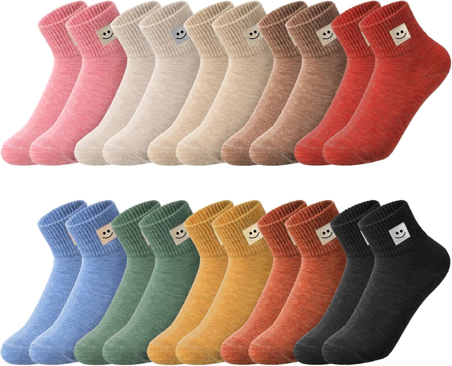 Eurzom 10 Pairs Socks Womens Crew Elastic Ankle Length Cotton Socks Aesthetic Cute Lightweight Low Cut Gifts for Women One Size Smile