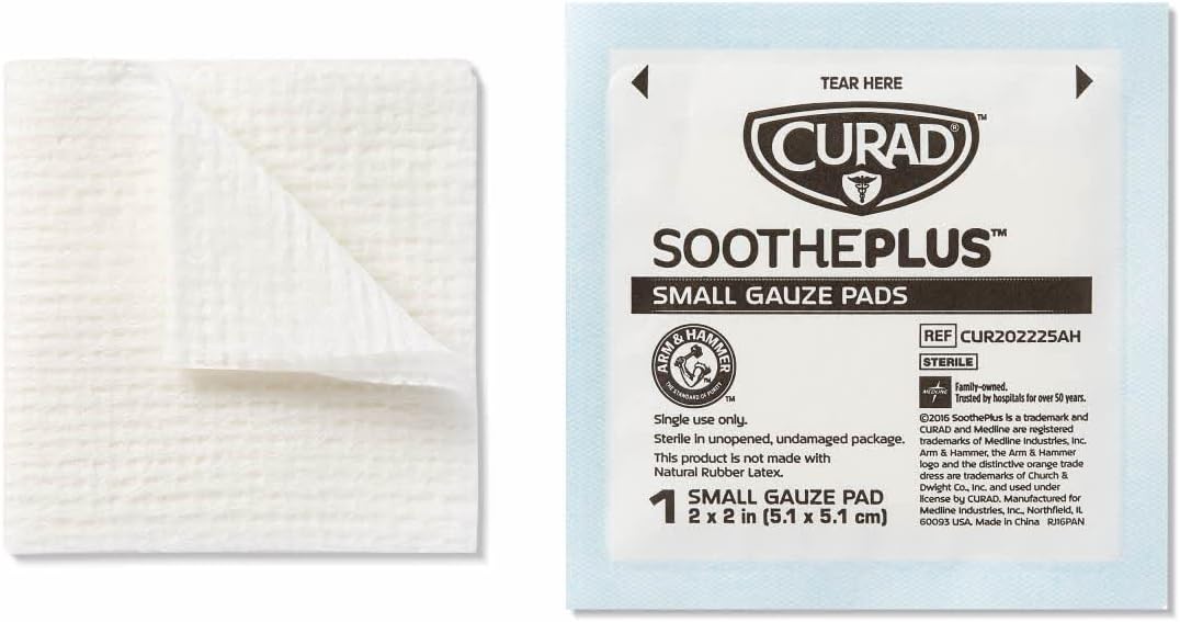 Curad SoothePlus Gauze Pads with Arm & Hammer Baking Soda, 2