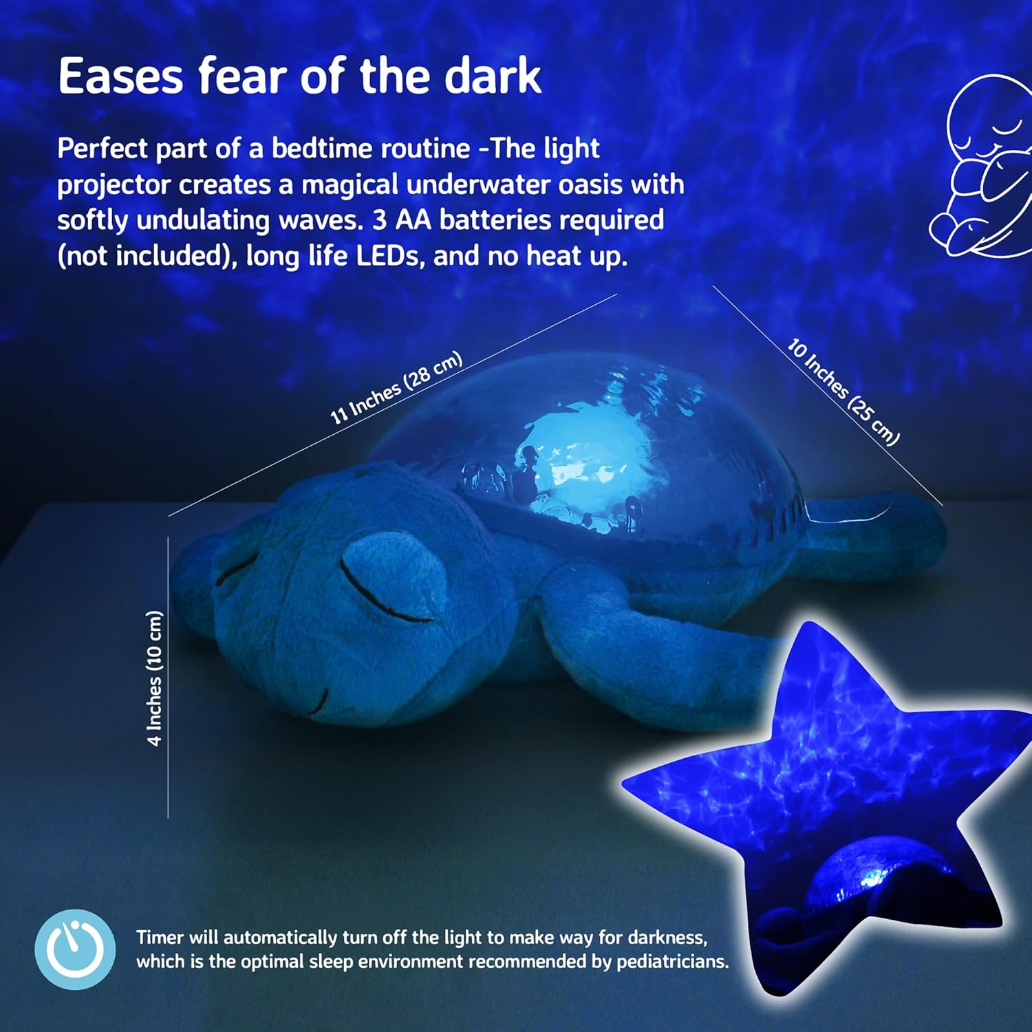 Cloud b Ocean Projector Nightlight with White Noise Soothing Sounds | Adjustable Settings and Auto-Shutoff | Tranquil Turtle - Aqua