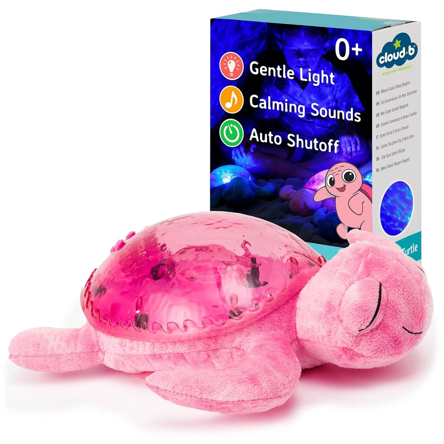 Cloud b Ocean Projector Nightlight with White Noise Soothing Sounds | Adjustable Settings and Auto-Shutoff | Tranquil Turtle - Pink Tranquil Turtle (Pink)