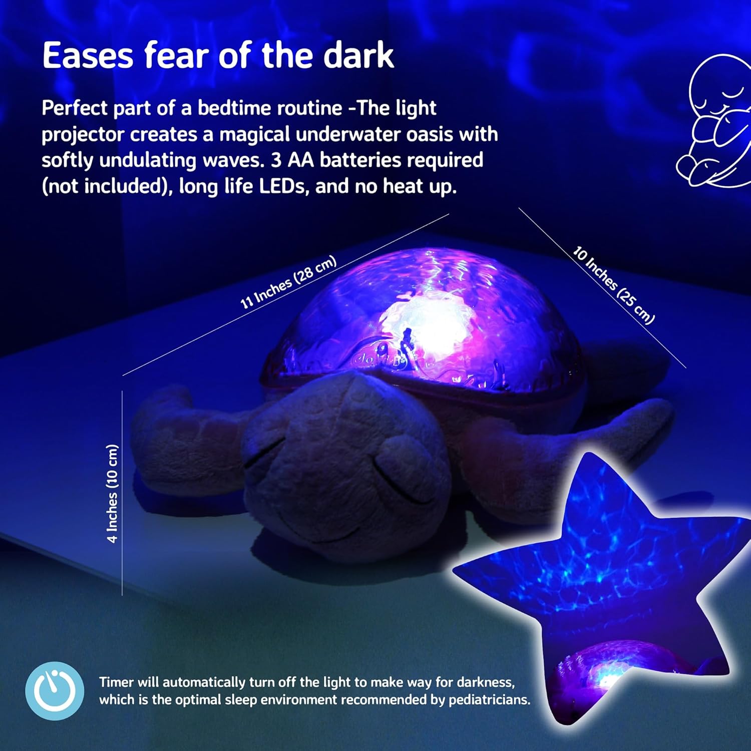 Cloud b Ocean Projector Nightlight with White Noise Soothing Sounds | Adjustable Settings and Auto-Shutoff | Tranquil Turtle - Pink Tranquil Turtle (Pink)