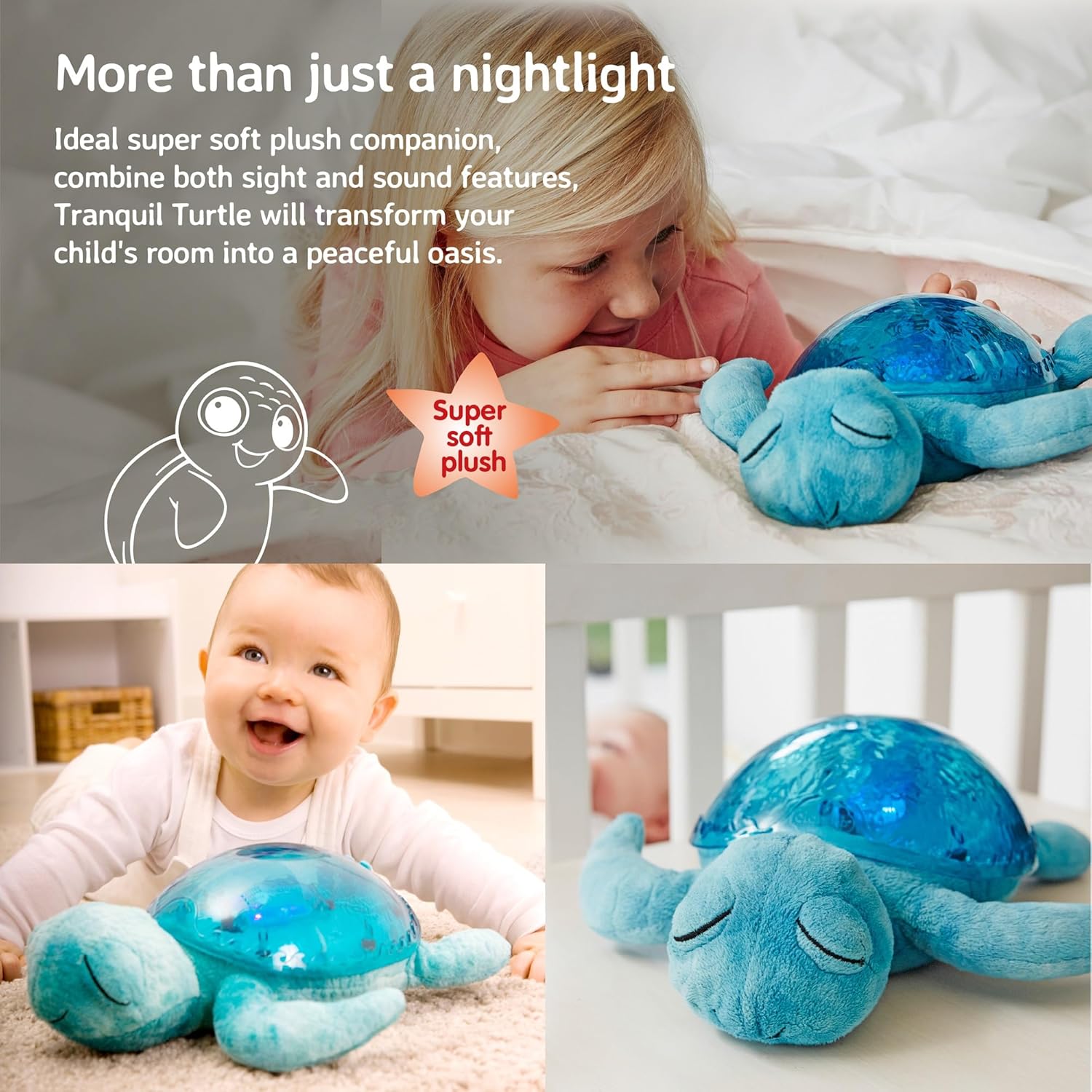 Cloud b Ocean Projector Nightlight with White Noise Soothing Sounds | Adjustable Settings and Auto-Shutoff | Tranquil Turtle - Aqua