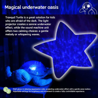 Cloud b Ocean Projector Nightlight with White Noise Soothing Sounds | Adjustable Settings and Auto-Shutoff | Tranquil Turtle - Aqua