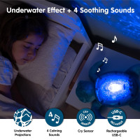 Cloud b Tranquil Turtle Aqua - White Noise Machine Baby, Baby Night Light & Portable White Noise Machine - Soothing Ocean Waves & Underwater Melodies, Cry Sensor, Rechargeable, Eco-Friendly Tranquil Turtle RC (Aqua)
