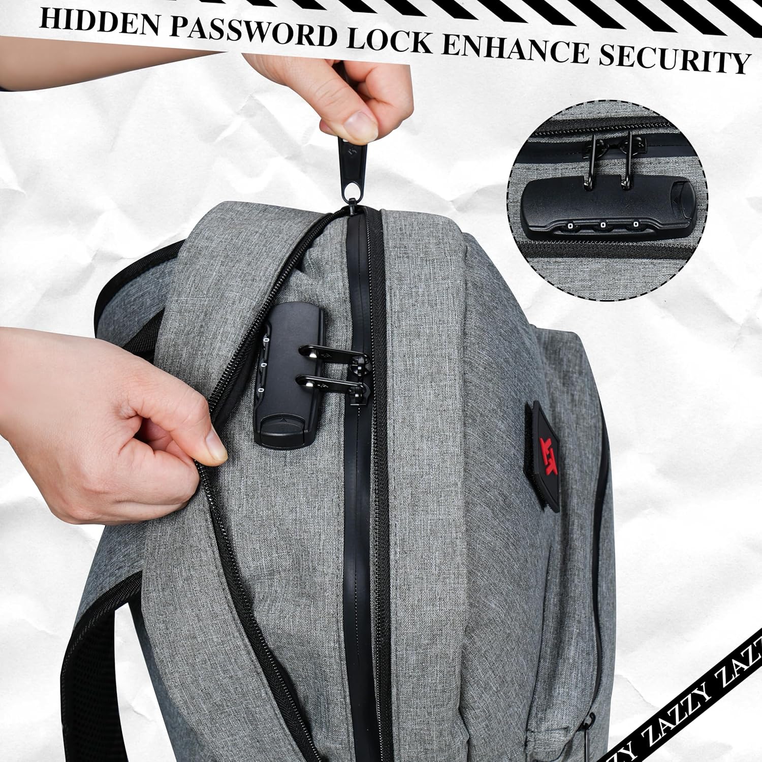 Zazzy Smell Proof Backpack - Lockable Carbon Fiber Odor Proof Daypack, Black Grey Simple Grey