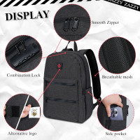 Zazzy Smell Proof Backpack - Lockable Carbon Fiber Odor Proof Daypack, Black Grey Simple Grey