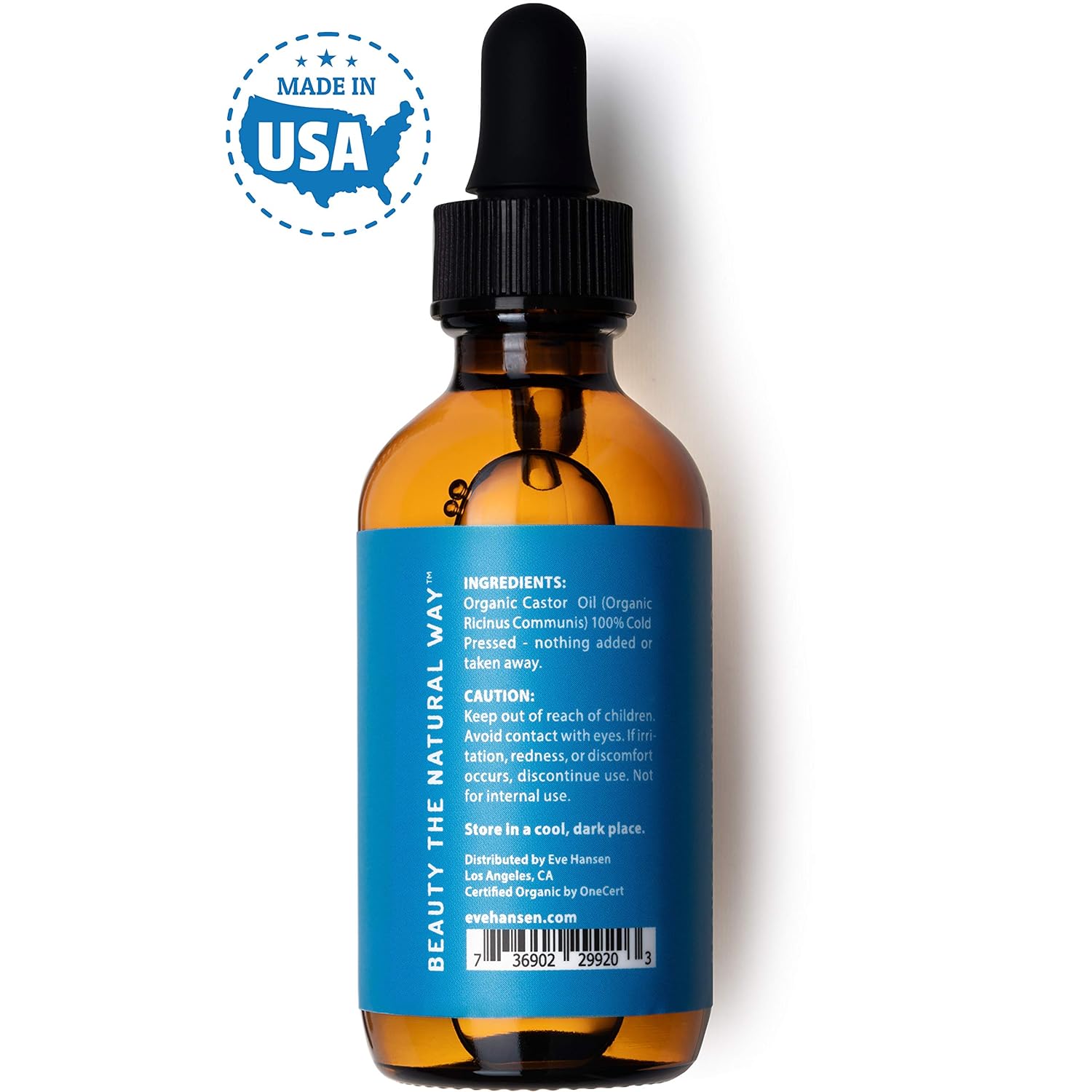 Eve Hansen Organic Castor Oil USDA Certified | Pure Carrier Oil for Eyelashes, Eyebrows, Hair, and Skin with Applicator (2oz)