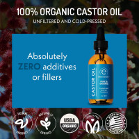 Eve Hansen Organic Castor Oil USDA Certified | Pure Carrier Oil for Eyelashes, Eyebrows, Hair, and Skin with Applicator (2oz)