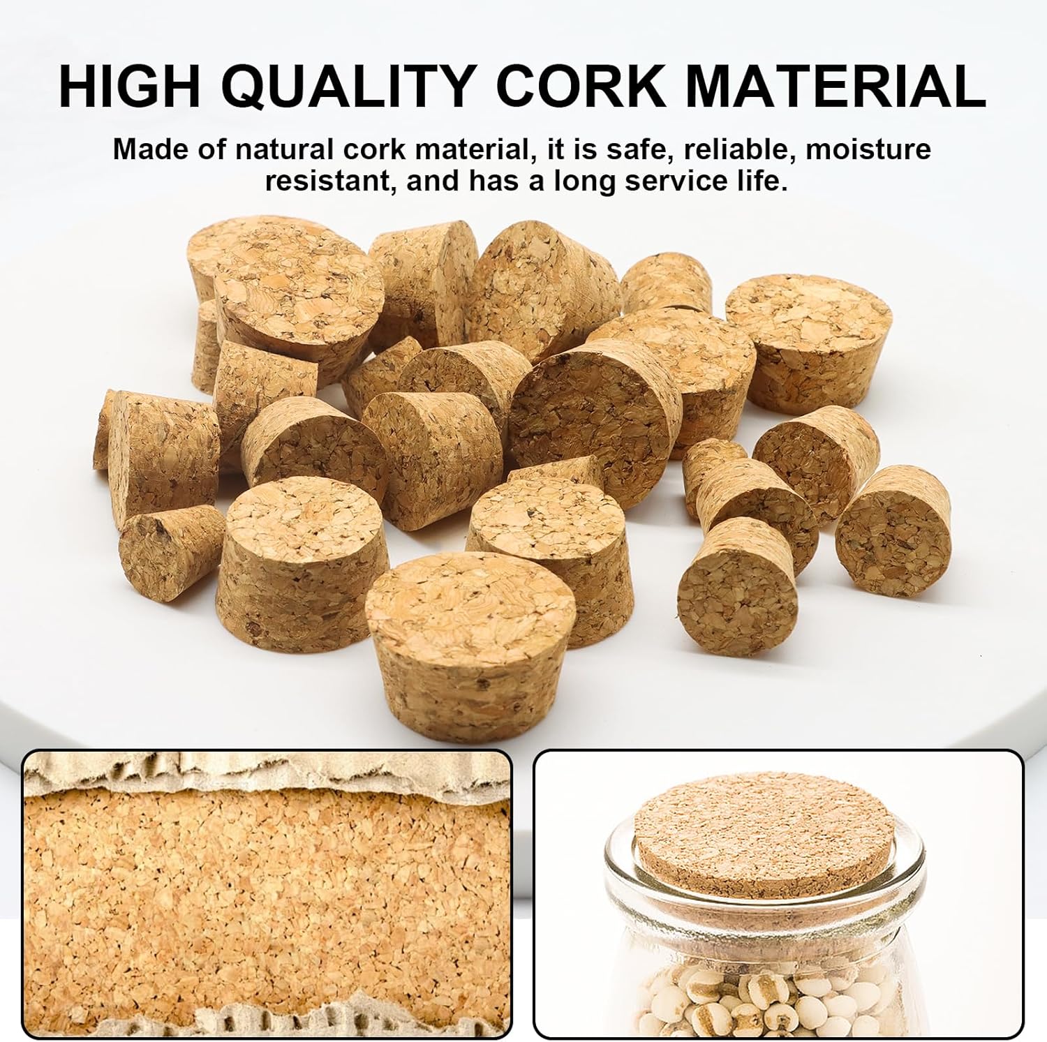 30PCS Natural Cork Stoppers for Glass Bottles,Crafts & Home Decor,Tapered Corks for DIY Projects,Airtight Sealing,Laboratory & Wine Bottles