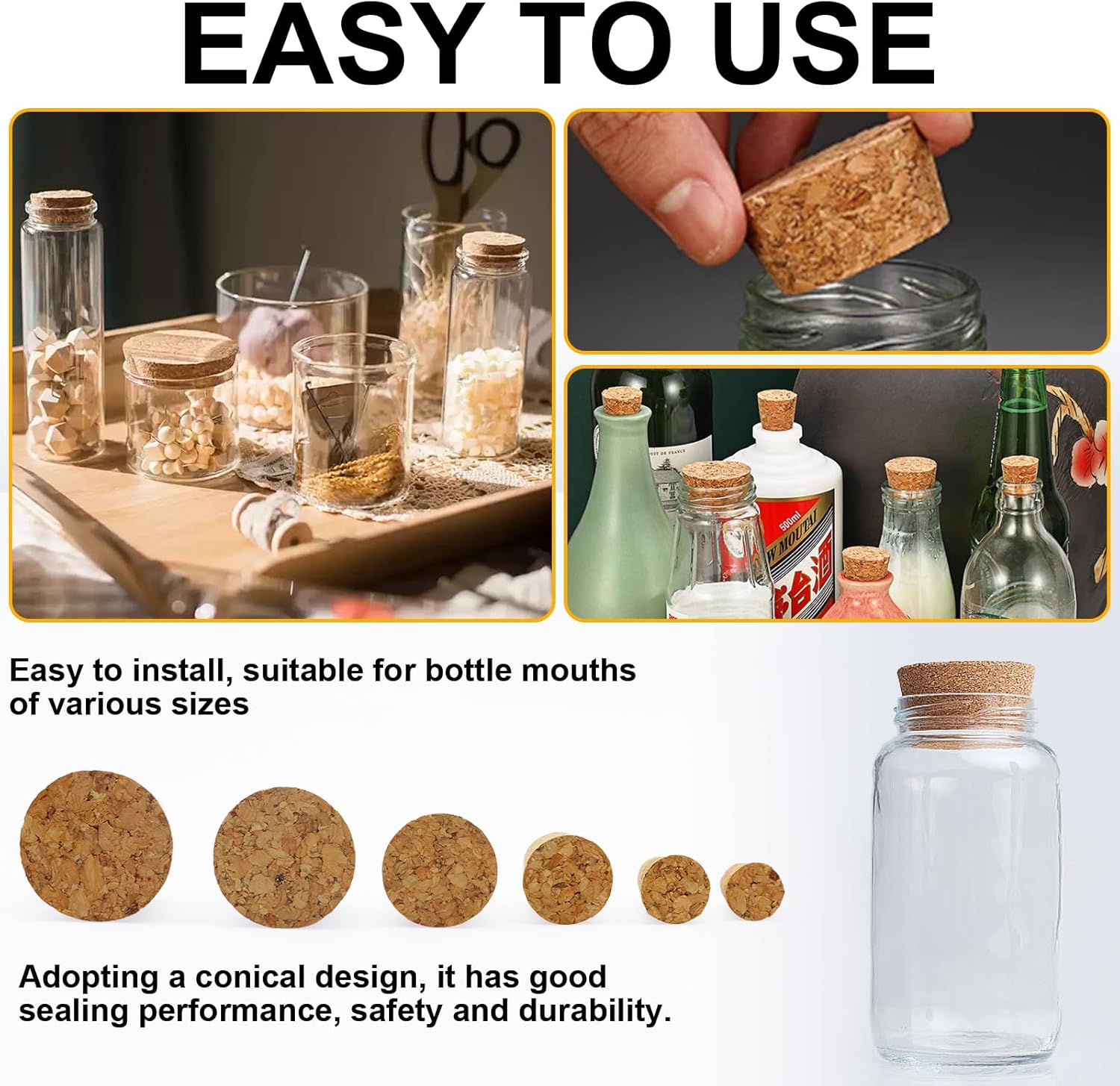 30PCS Natural Cork Stoppers for Glass Bottles,Crafts & Home Decor,Tapered Corks for DIY Projects,Airtight Sealing,Laboratory & Wine Bottles