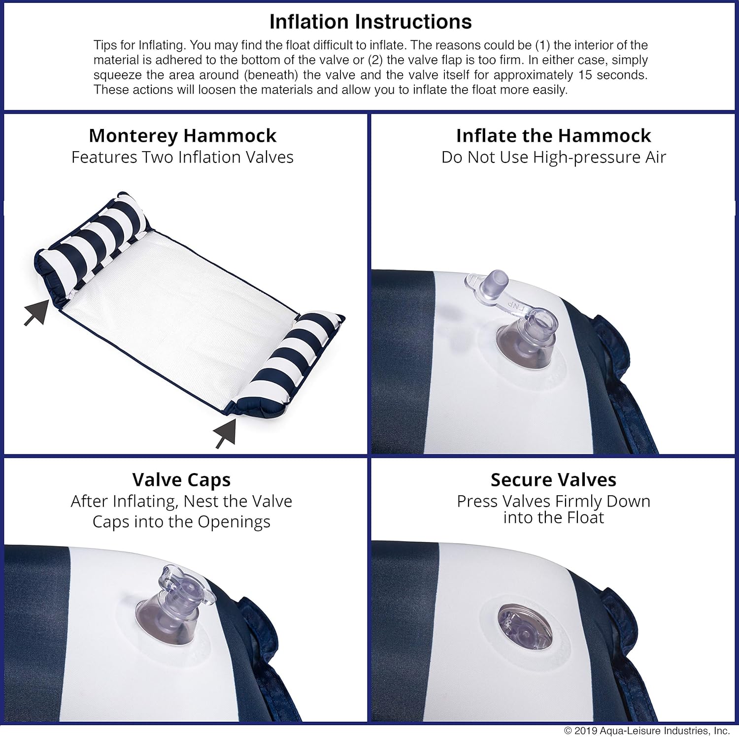 Aqua Original 4-in-1 Monterey Hammock Pool Float & Water Hammock – Multi-Purpose, Inflatable Pool Floats for Adults – Patented Thick, Non-Stick PVC Material Navy XL Hammock