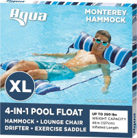 Aqua 4-in-1 Original Monterey Hammock XL Pool Float & Hammock - Multi-Purpose, Inflatable Pool Floats for Adults - Patented Thick, Non-Stick PVC Material – Navy/White Stripe Navy/White Stripe XL Hammock