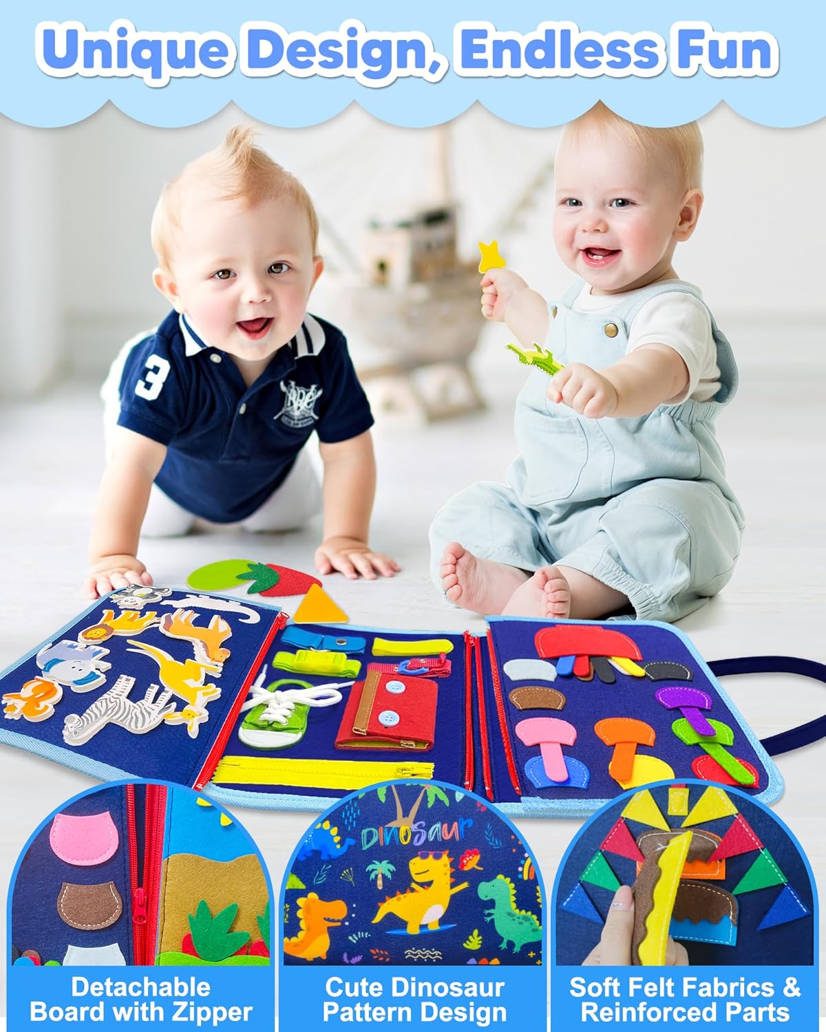 Exorany Busy Board Montessori Toys for Toddler Boy Birthday Gifts, Busy Book Sensory Learning Toys for Toddlers, Toddler Boy Airplane Car Travel Toy Educational Activities Blue/P8
