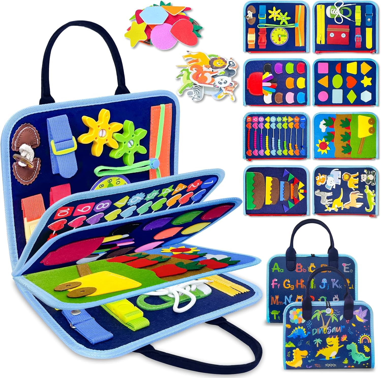 Exorany Busy Board Montessori Toys for Toddler Boy Birthday Gifts, Busy Book Sensory Learning Toys for Toddlers, Toddler Boy Airplane Car Travel Toy Educational Activities Blue/P8
