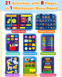 Exorany Busy Board Montessori Toys for Toddler Boy Birthday Gifts, Busy Book Sensory Learning Toys for Toddlers, Toddler Boy Airplane Car Travel Toy Educational Activities Blue/P8