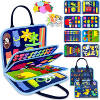 Exorany Busy Board Montessori Toys for Toddler Boy Birthday Gifts, Busy Book Sensory Learning Toys for Toddlers, Toddler Boy Airplane Car Travel Toy Educational Activities Blue/P8
