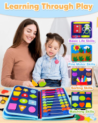 Exorany Busy Board Montessori Toys for Toddler Boy Birthday Gifts, Busy Book Sensory Learning Toys for Toddlers, Toddler Boy Airplane Car Travel Toy Educational Activities Blue/P8