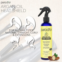 PURA D'OR 8 Oz Argan Oil Heat Shield Protectant Spray with Select Organic Ingredients, Protects Up To 450º F From Flat Iron & Hot Blow Dry, Leave-In, Define & Shine Dry & Damaged Hair 8 Fl Oz (Pack of 1)