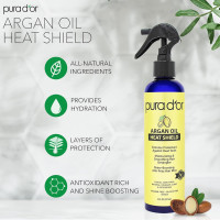 PURA D'OR 8 Oz Argan Oil Heat Shield Protectant Spray with Select Organic Ingredients, Protects Up To 450º F From Flat Iron & Hot Blow Dry, Leave-In, Define & Shine Dry & Damaged Hair 8 Fl Oz (Pack of 1)