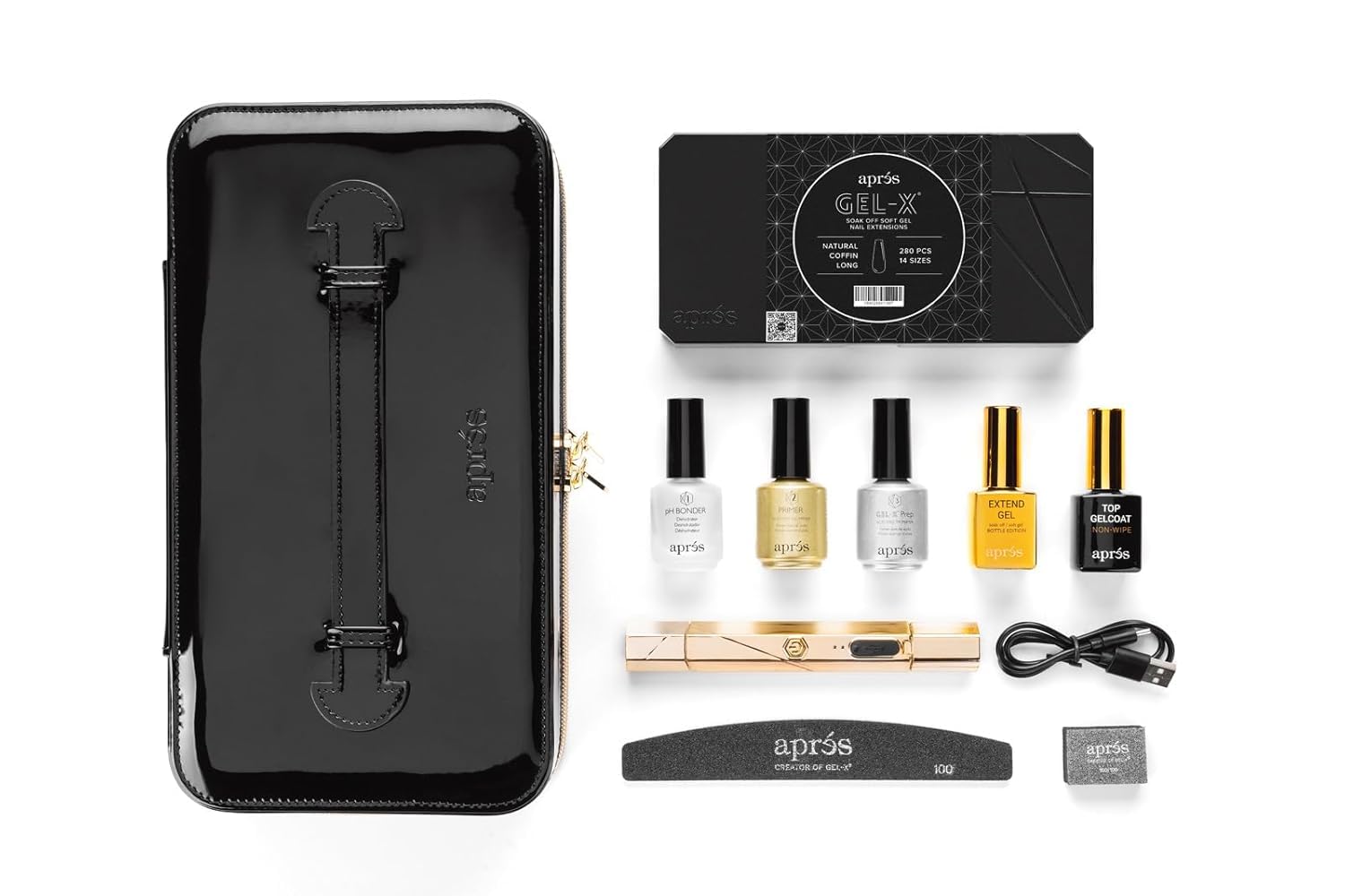 Apres Gel-X Nail Professional Starter Kit, 14 Sizes 00-9 w/ Half Sizes Included, Soft Gel Nail Tips Extension Kit, 2025 Edition (Natural Coffin Long)
