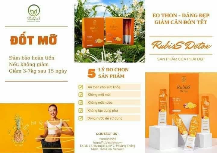 RUBISS Detox Nuoc Ep Chanh Day Dua - Fruits Juice Detox- Passionfruit, Pineapple - 12packs x 20ml / 1 Boxes