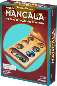 Pressman Mancala Board Game | Fun Classic Table for Adults & Kids | Includes 48 Plastic Mancala Stones and Wood Hinged Playing Board | 2 Players, Ages 6+