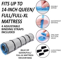 Queen/Full/Full-XL Foam Mattress Vacuum Bag with Blue Zipper, Mattress Storage Bag Queen/Full/Full-XL BlueZip