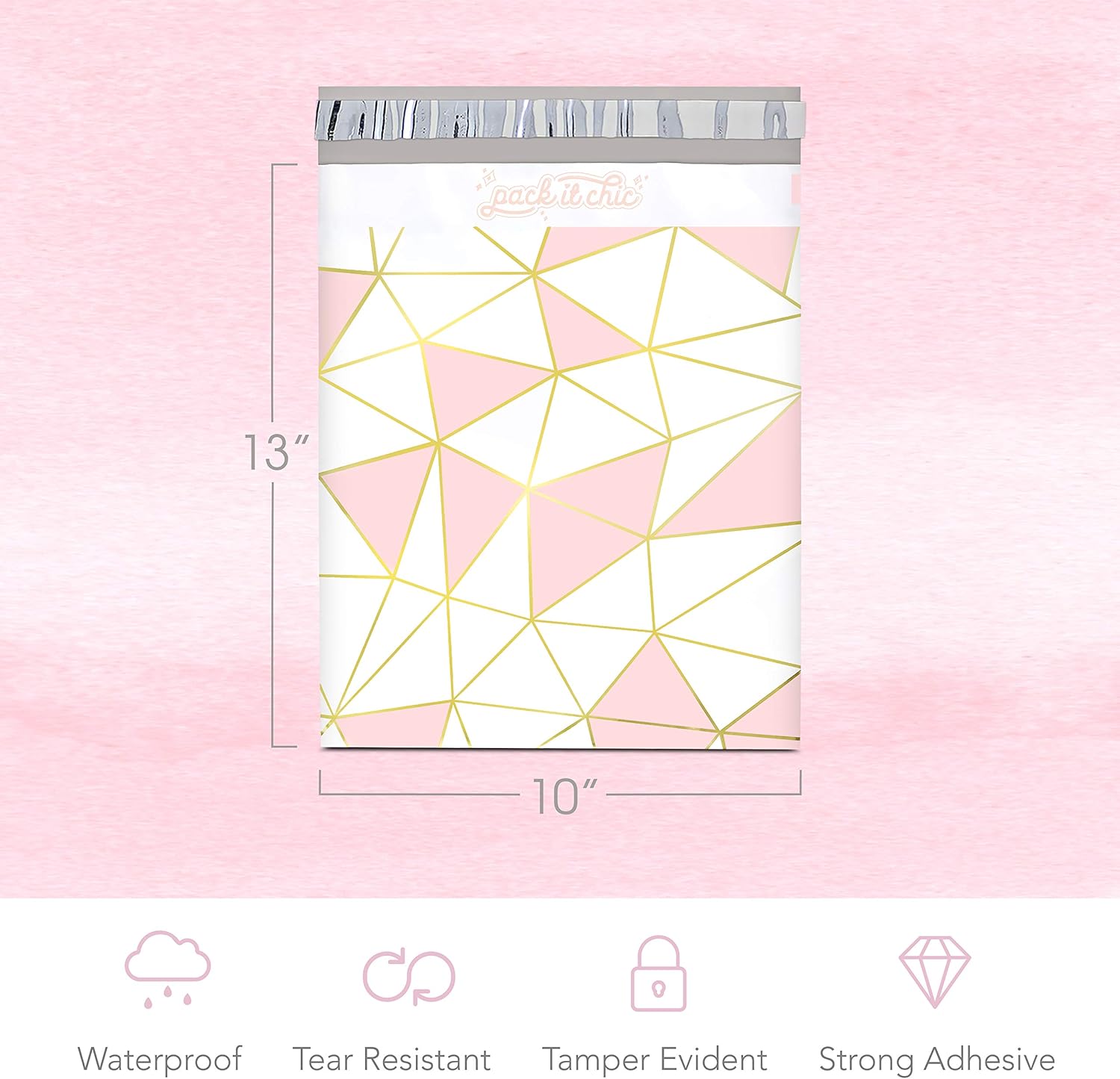 Pack It Chic - 10X13 (100 Pack) Mosaic Triangle Poly Mailer Envelope Plastic Custom Mailing & Shipping Bags - Self Seal