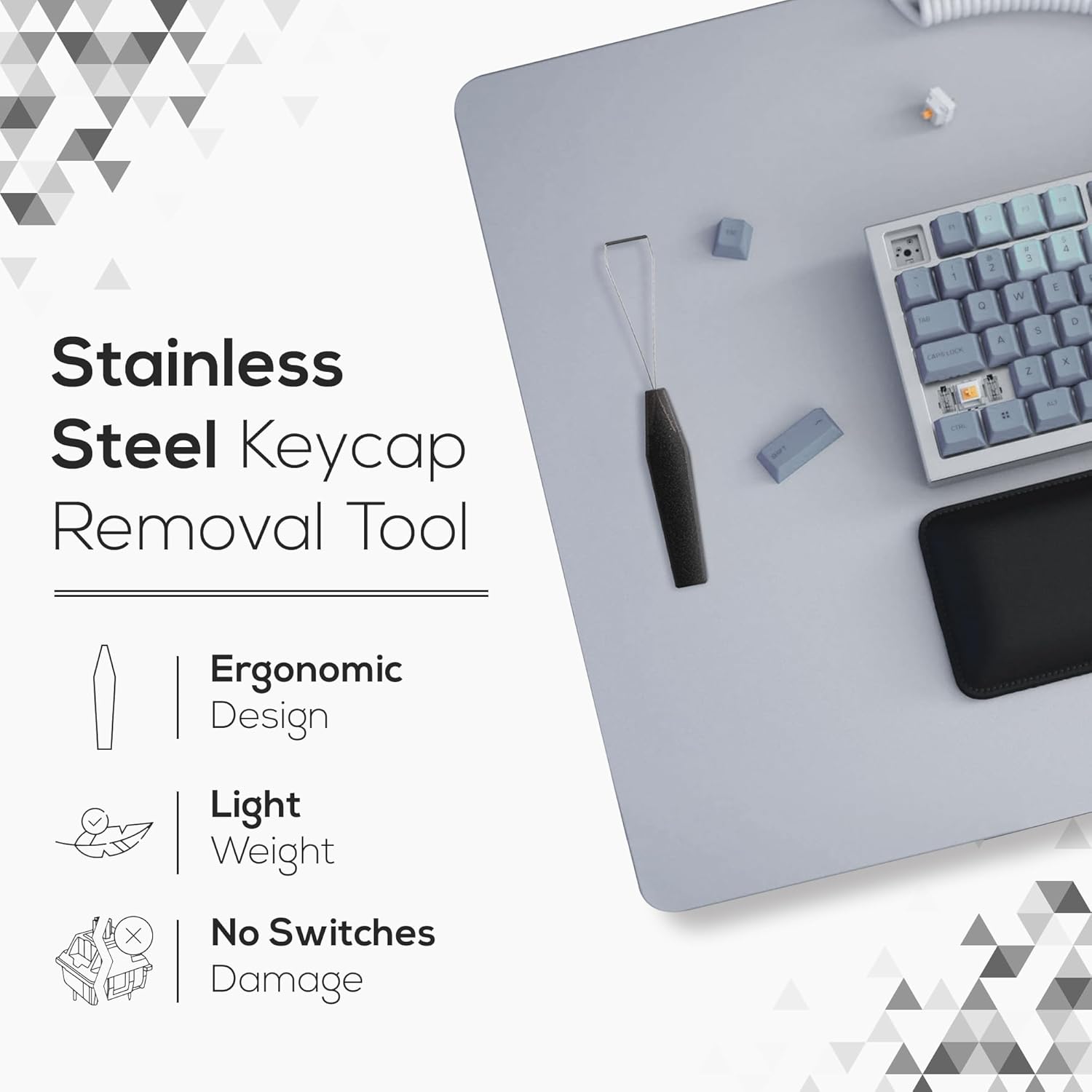 Qisan Stainless Steel Keycap Puller & Switch Puller for Mechanical Keyboards | Plastic Handle Key Cap Removal Tool for Gaming Keyboards | Professional Keyboard Maintenance Tool & Accessories - Black