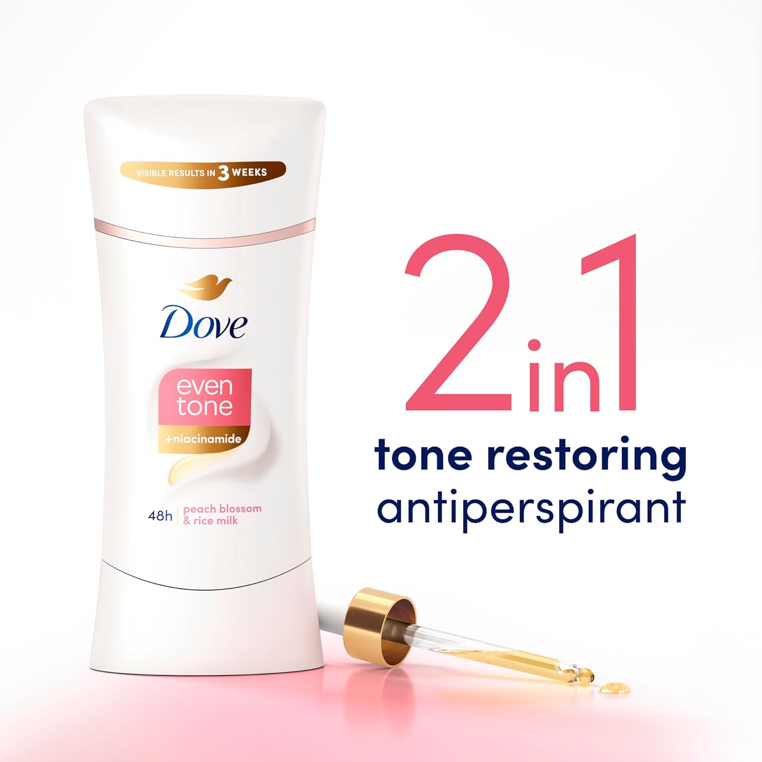 Dove Even Tone Antiperspirant Deodorant Stick Peach Blossom & Rice Milk 3 Count 2.6 oz 2.6 Ounce (Pack of 3) Peach Blossom & Rice Milk