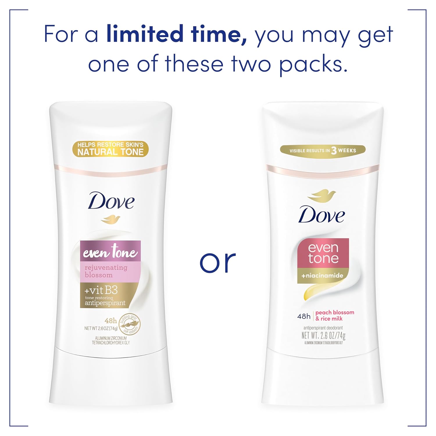 Dove Even Tone Antiperspirant Deodorant Stick Peach Blossom & Rice Milk 3 Count 2.6 oz 2.6 Ounce (Pack of 3) Peach Blossom & Rice Milk