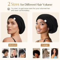 YANIBEST Hair Cover Bonnet Satin Sleep Cap - Adjustable Stay on Silk Lined Slouchy Beanie for Night Sleeping Surgical Hats Pure Black Large Aa-pure Black