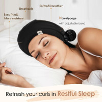 YANIBEST Hair Cover Bonnet Satin Sleep Cap - Adjustable Stay on Silk Lined Slouchy Beanie for Night Sleeping Surgical Hats Pure Black Large Aa-pure Black