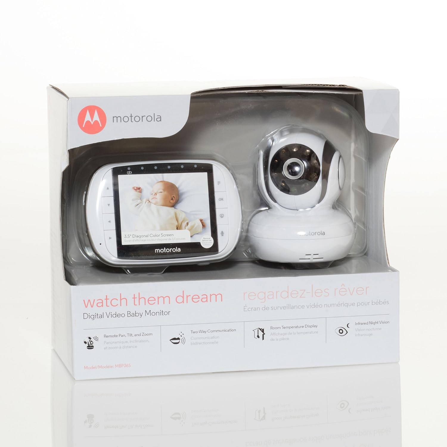 Motorola MBP36S Remote Wireless Video Baby Monitor with 3.5-Inch Color LCD Screen, Remote Camera Pan, Tilt, and Zoom 1-Camera