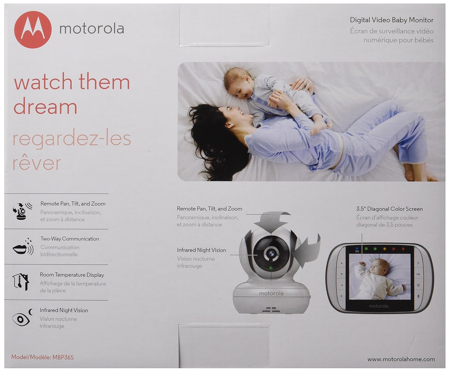 Motorola MBP36S Remote Wireless Video Baby Monitor with 3.5-Inch Color LCD Screen, Remote Camera Pan, Tilt, and Zoom, black 1-Camera