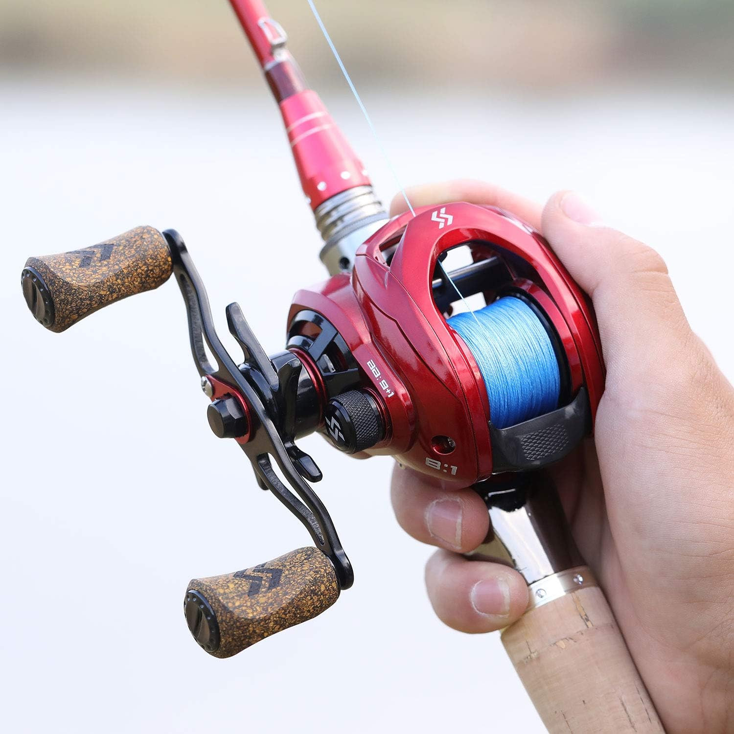 Sougayilang Baitcasting Reels, 8:1 Gear Ratio Fishing Reel with Magnetic Braking System Casting Reel, 9 + 1 Ball Bearings Super Smooth Anti-Corrosion Baitcaster Reel Energy Red-Right