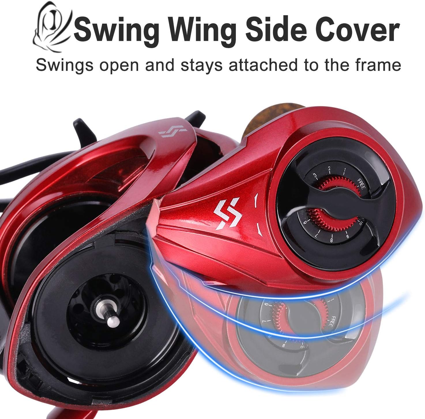 Sougayilang Baitcasting Reels, 8:1 Gear Ratio Fishing Reel with Magnetic Braking System Casting Reel, 9 + 1 Ball Bearings Super Smooth Anti-Corrosion Baitcaster Reel Energy Red-Right