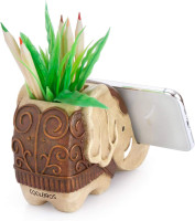 Pen Pencil Holder with Phone Stand, COOLBROS Resin elephant Shaped Pen Container Cell Phone Stand Carving Brush Scissor Holder Desk Organizer Decoration for Office Desk Home Decorative (Retro Brown)