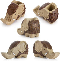Pen Pencil Holder with Phone Stand, COOLBROS Resin elephant Shaped Pen Container Cell Phone Stand Carving Brush Scissor Holder Desk Organizer Decoration for Office Desk Home Decorative (Retro Brown)