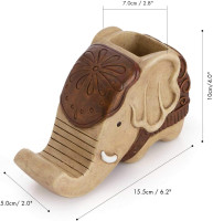 Pen Pencil Holder with Phone Stand, COOLBROS Resin elephant Shaped Pen Container Cell Phone Stand Carving Brush Scissor Holder Desk Organizer Decoration for Office Desk Home Decorative (Retro Brown)