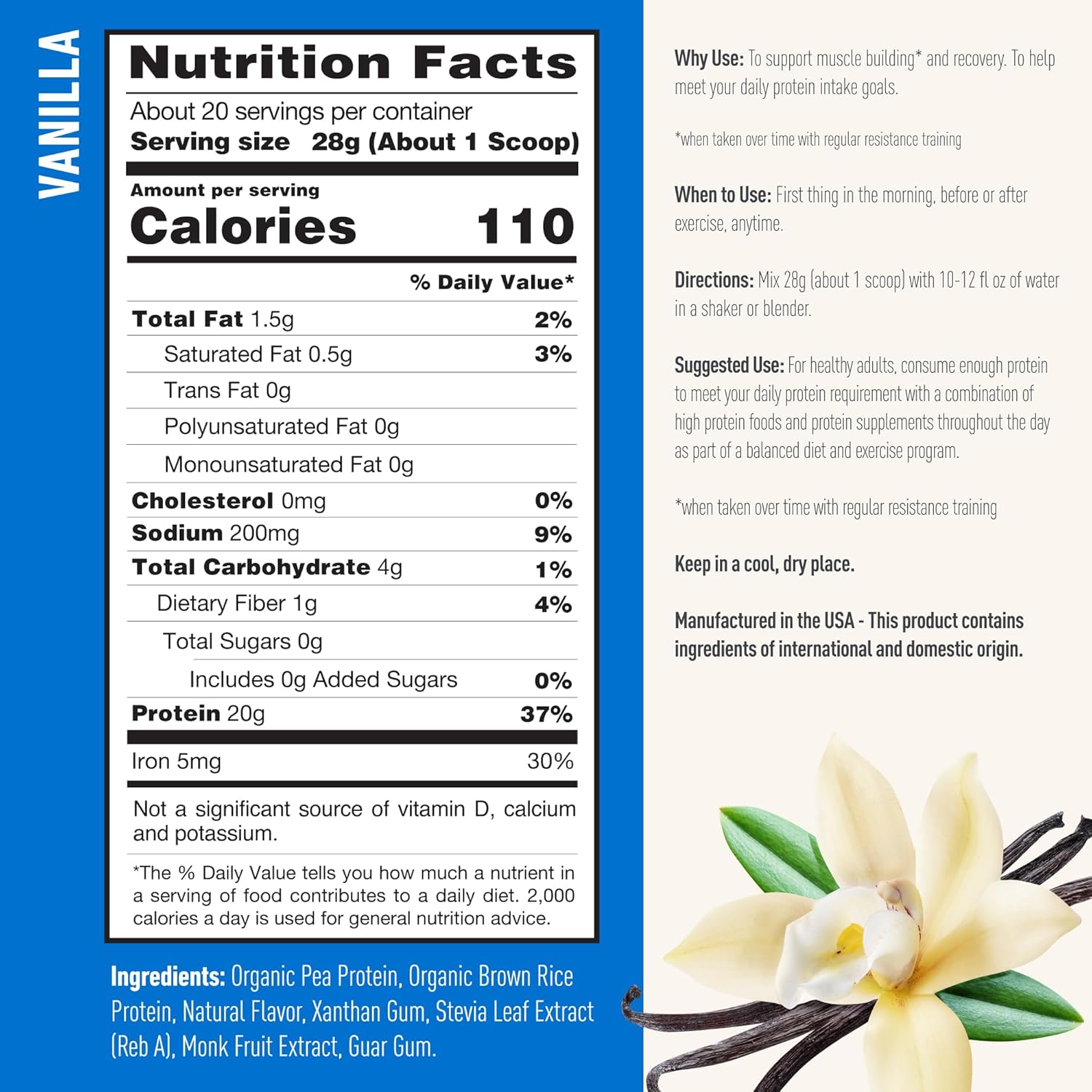 Isopure Plant-Based Protein Powder, Lactose Free, Gluten Free, With Iron, Vanilla, 20g Plant Protein Per Serving, 1.23 Lbs, 20 Servings Vanilla 20 Servings (Pack of 1)