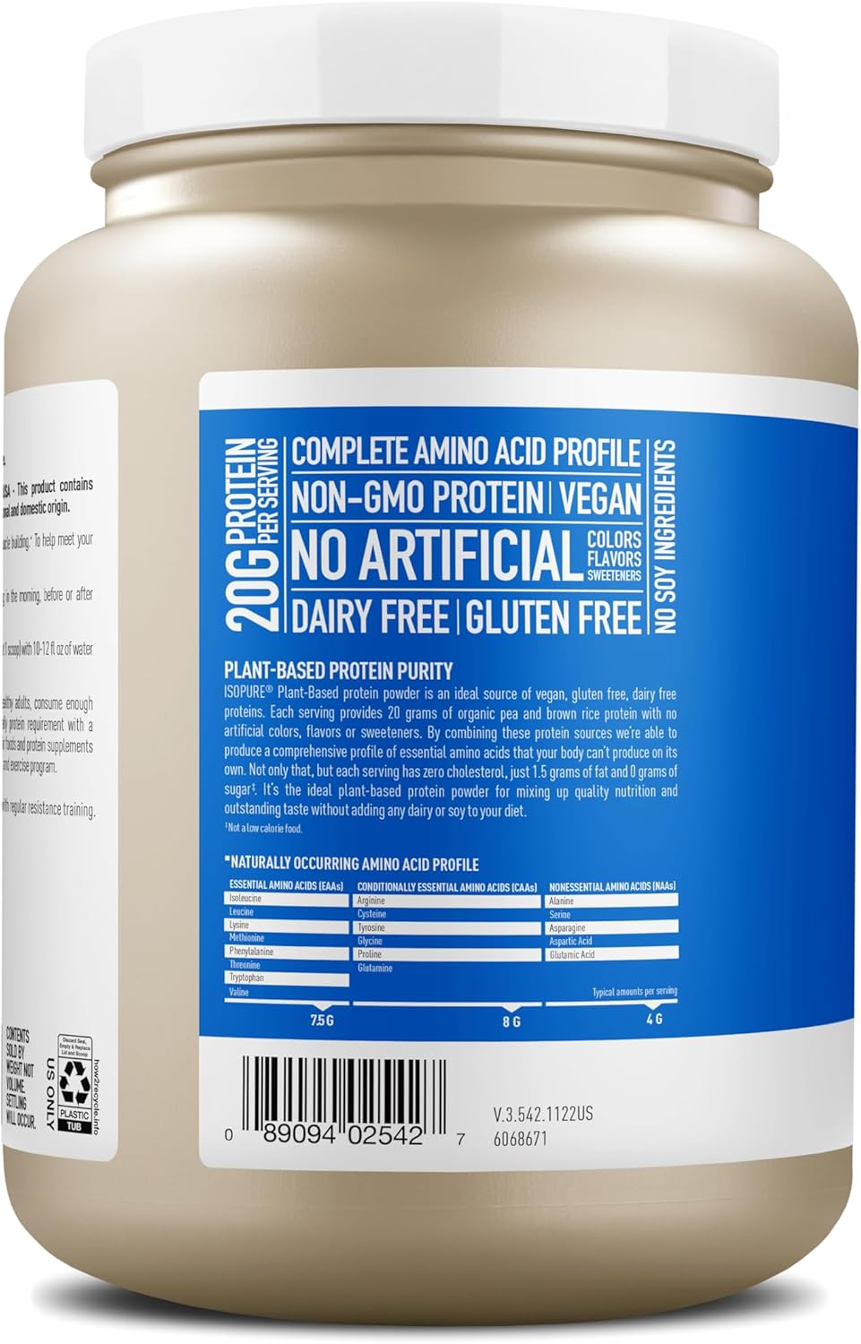 Isopure Plant-Based Protein Powder, Lactose Free, Gluten Free, With Iron, Vanilla, 20g Plant Protein Per Serving, 1.23 Lbs, 20 Servings Vanilla 20 Servings (Pack of 1)
